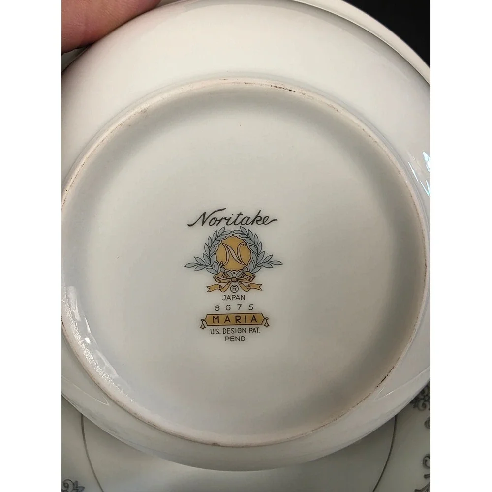 Noritake Maria 6675 Lugged Soup Bowls Set of 6 Blue Floral Platinum Trim Japan